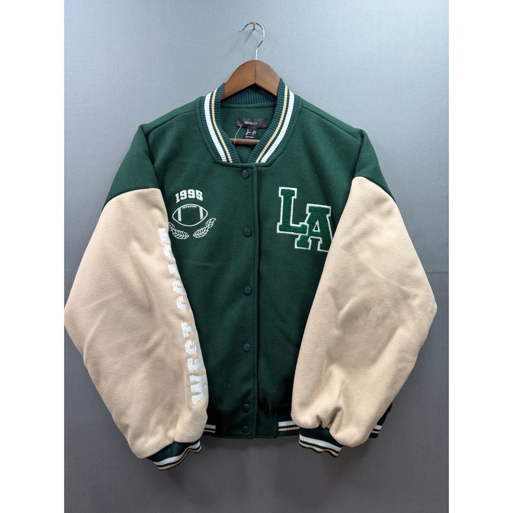 Forever 21 Varsity Jacket Womens Green LA Football Letterman Bomber 1X